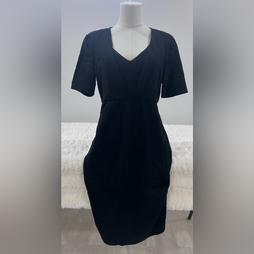 Jil Sander Black Short Sleeve Wool Mini Dress